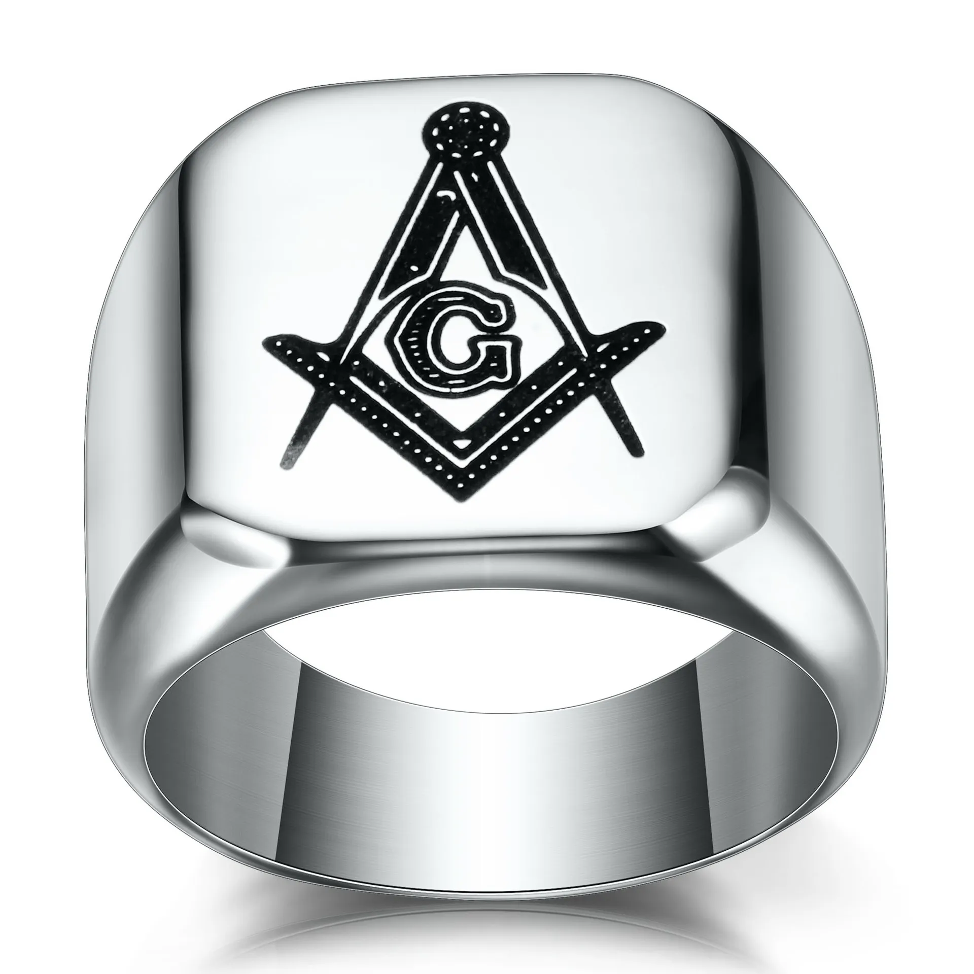Atacado-Novo Designer inoxidável Anel Maçônico de aço para Homens mestre anel de sinete maçônica livre jóias anel de pedreiro
