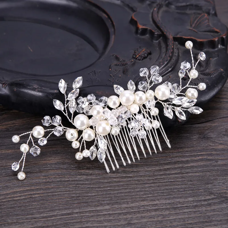 Ślubne Bridal Bridal Combs Tiaras Silver Handmade Rhinestone Pearl Opaski Luksusowe Akcesoria do włosów Headpiece Tiara Gold Jewelries 07