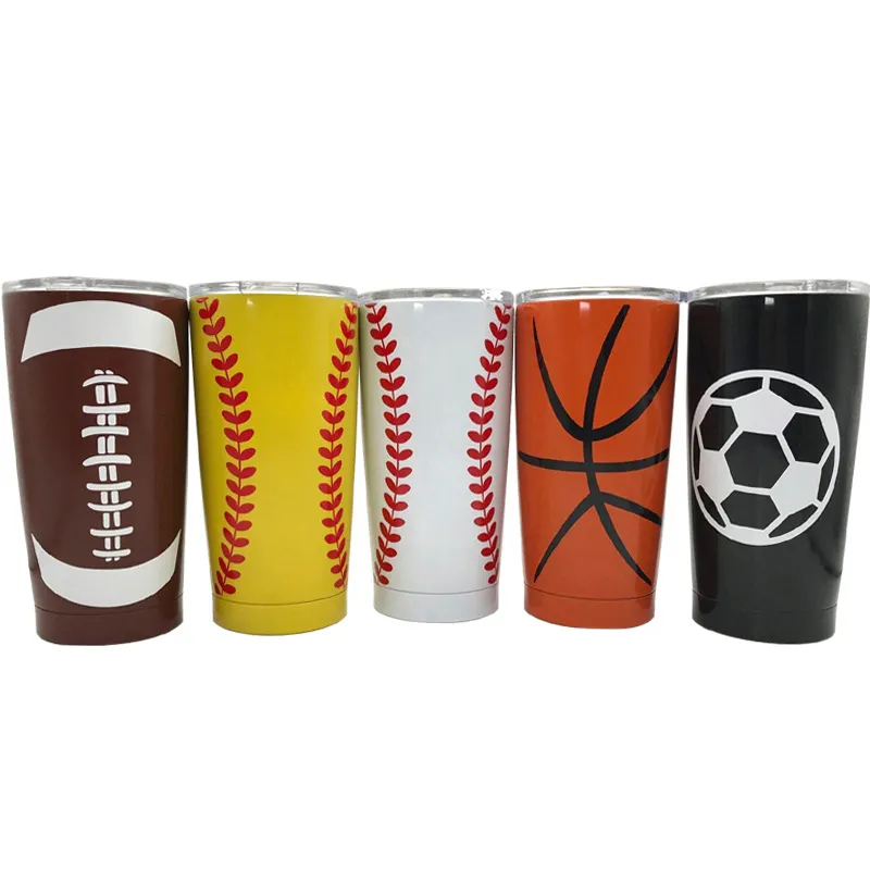 Stainless Steel Baseball Tumbler Mugs 600ML Softball Basketball Football Metal Cup Travel Car Water Bottle Vacuum Insulated Cup TTA1530