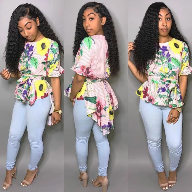 Floral Flare Bell Manga Corta Blusas Estampadas Mujeres 2019 Frente Corto Espalda Camisas Largas Vestido Verano Casual Cuello Redondo Playa Camiseta Tops De 13 74 DHgate