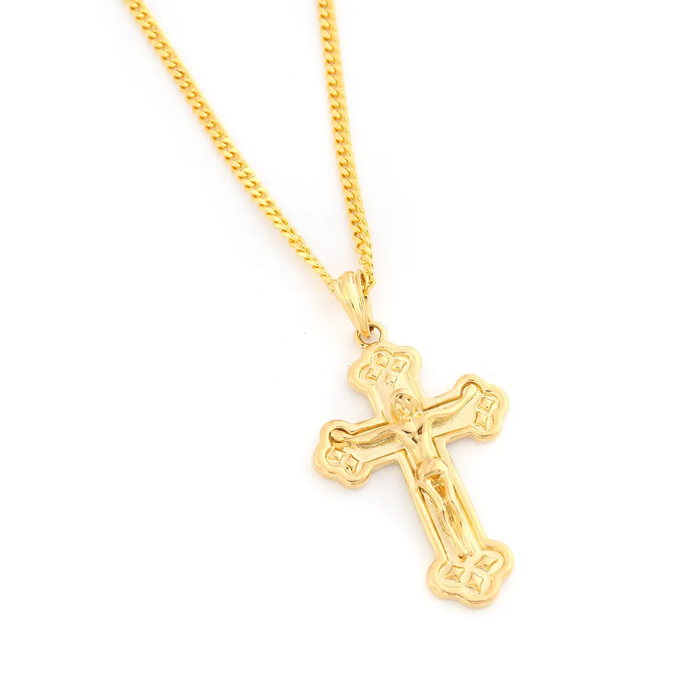 fjxp24k Gold Jesus Cross Pendant Necklace Gold Color Women Men Jewelry Religious Cross Ne