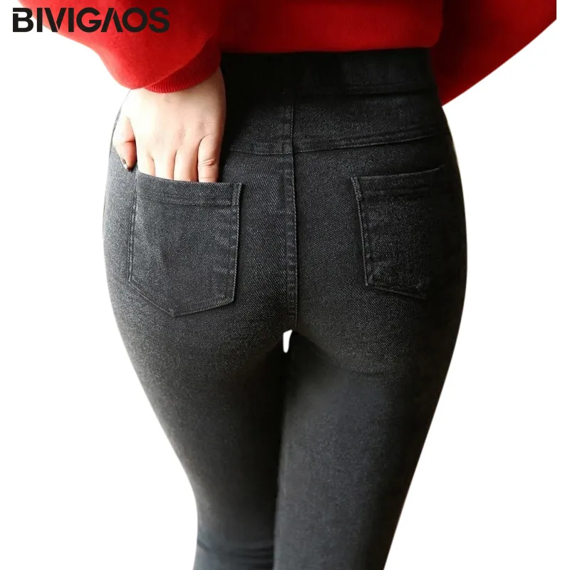 Bivigaos mode kvinnor casual slim stretch denim jeans leggings jeggings penna byxor tunna skinny leggings jeans kvinna kläder t190827