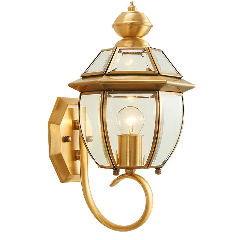 Geheel koperen buitenwandlamp, waterdichte balkonlamp, moderne tuinlamp, villa gangpad, gangverlichting, moderne led-wandlampen