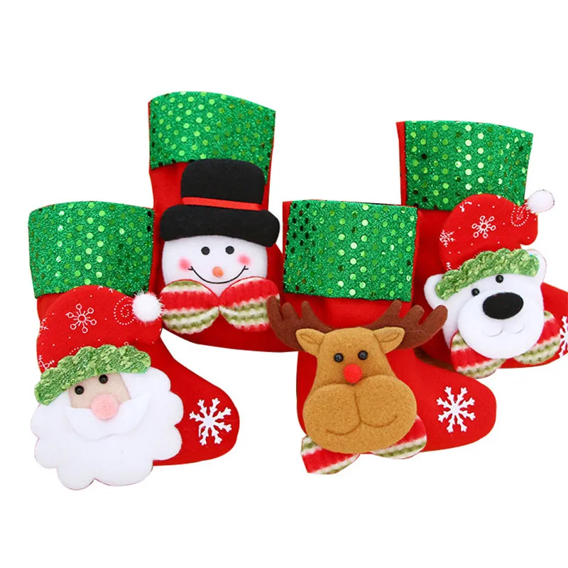 Christmas Tree Decoration Candy Socks Sequin Gift Wrap Bags Stocking Ornaments Decoration Santa Claus Reindeer Bear Snowman 4Styles XD21605