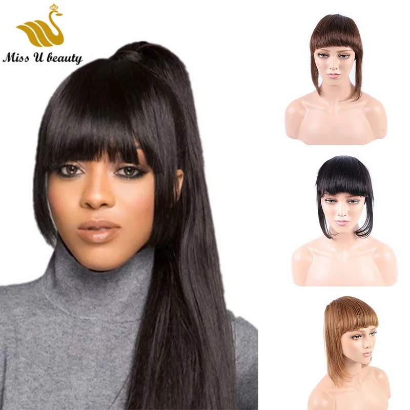 Gerçek İnsan Saç Patlama Siyah Kahverengi Sarışın Renkli Hairpieces Klip / Kadınlar için Bang Uzantıları