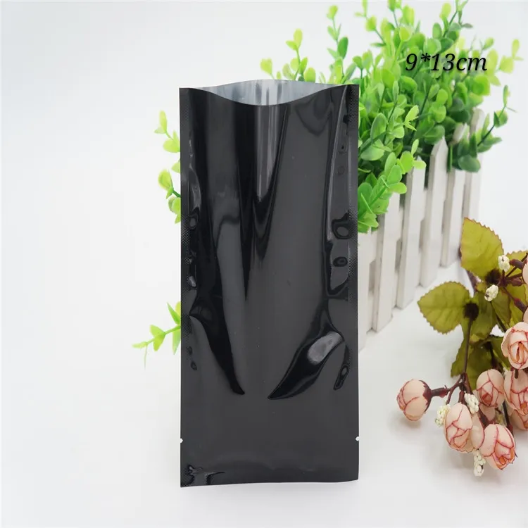 9 * 13 cm noir mylar plastique ouvert dessus sacs d'emballage sous vide papier d'aluminium thermoscellé valve paquet sac puissance thé emballage pochettes 100 pièces