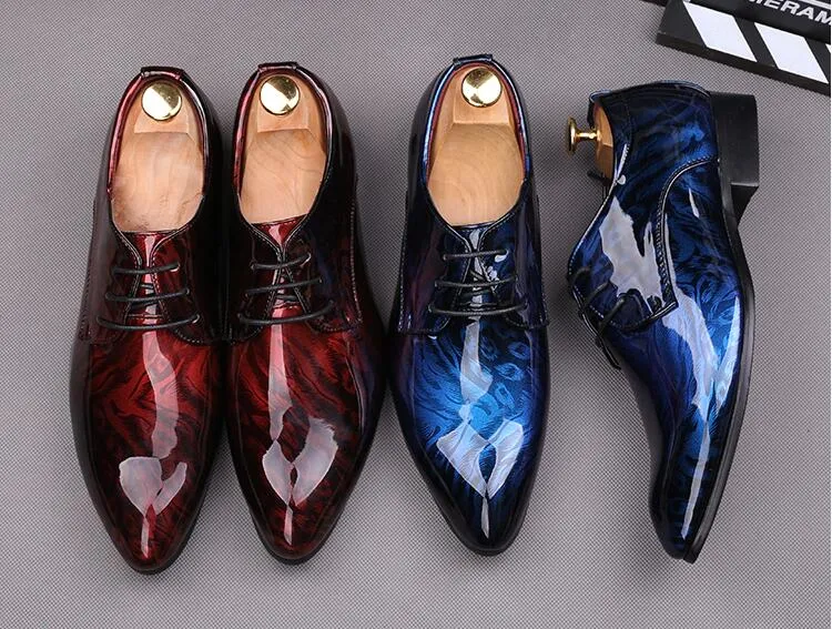 Italian Pointed Toe Dress Shoe Shadow Patent Leather Fashion Derby Groom Wedding Men Oxford Shoes S216