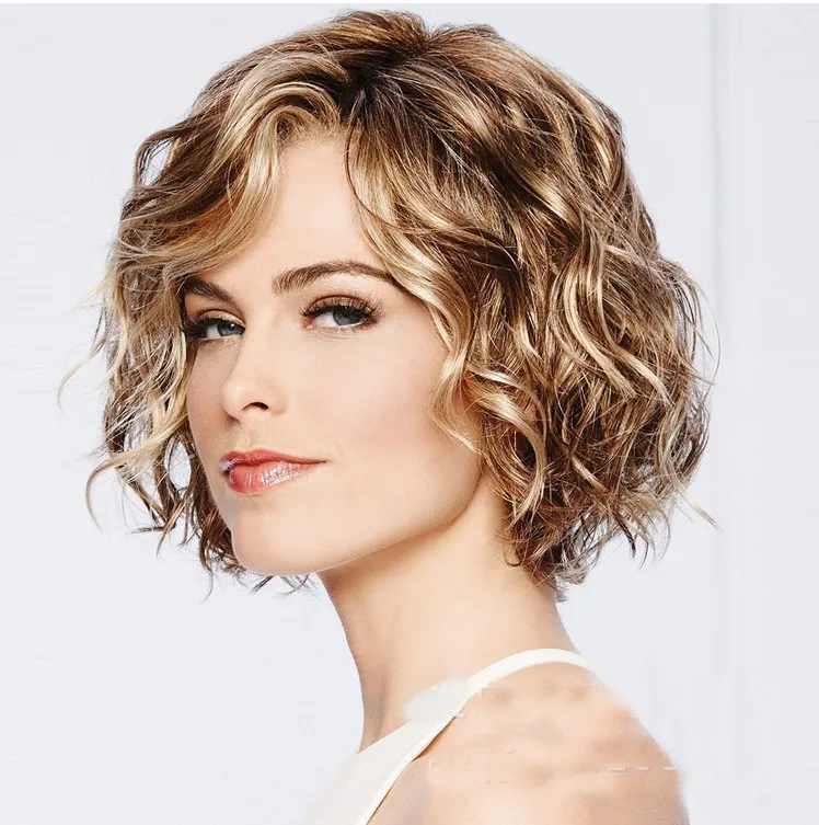 Hot sale women short roll and fluffy cosplay head sets high quality hair lace wigs for free shipping