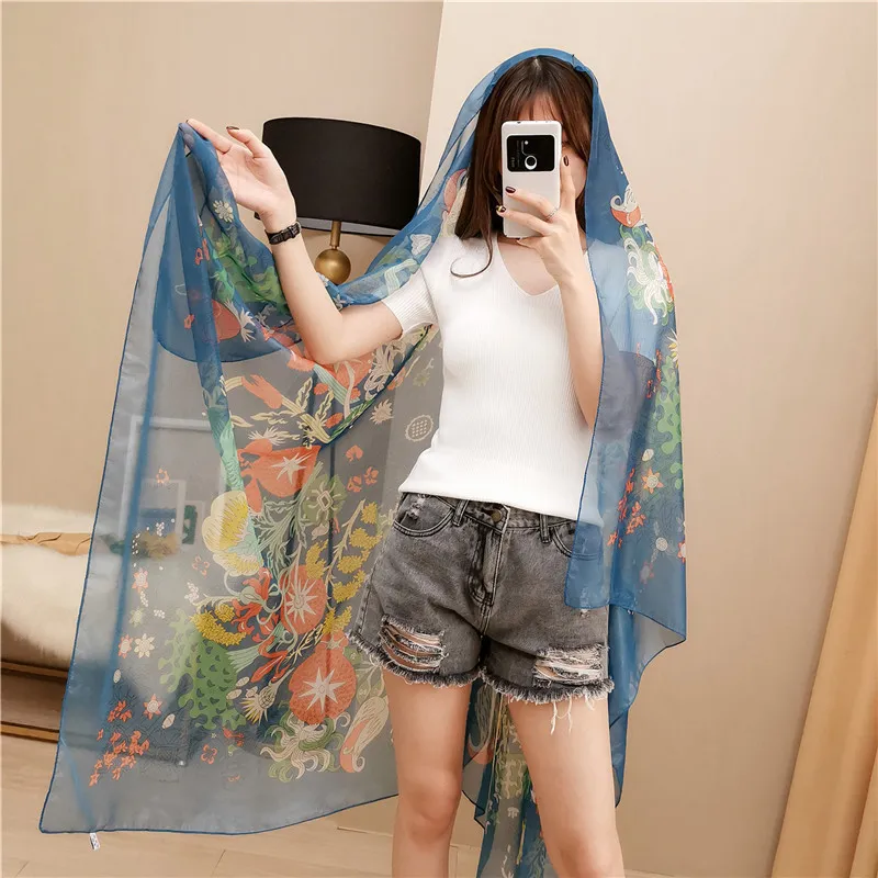 Scarves female spring and summer new retro national wind excellent Sophie wild scarf shawl oversized beach towel sunscreen shawl6 18