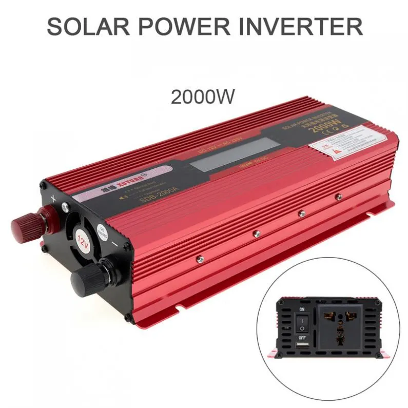 Freeshipping 2000W 12V 24V zu AC 220V 110V Aluminiumlegierungsgehäuse Solarstrom-Auto-Wechselrichter mit LCD-Display-Konverter