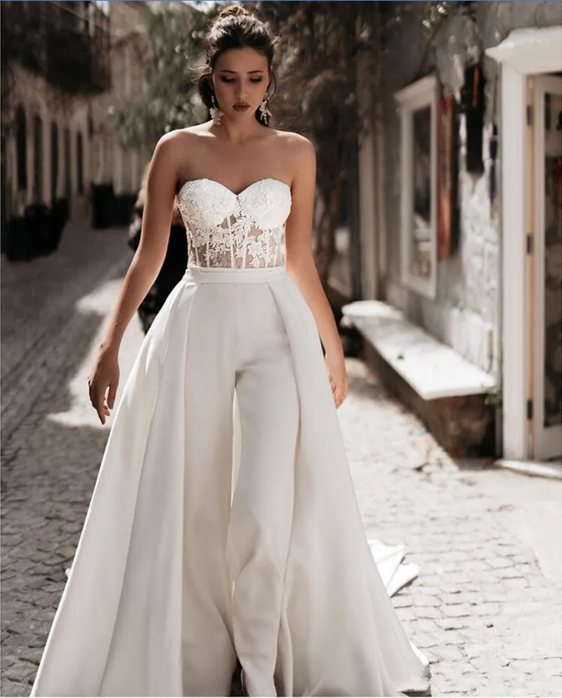 Jumpsuit Wedding Dress With Detachable Skirt Beaded Lace Bridal Gowns –  TulleLux Bridal Crowns & Accessories