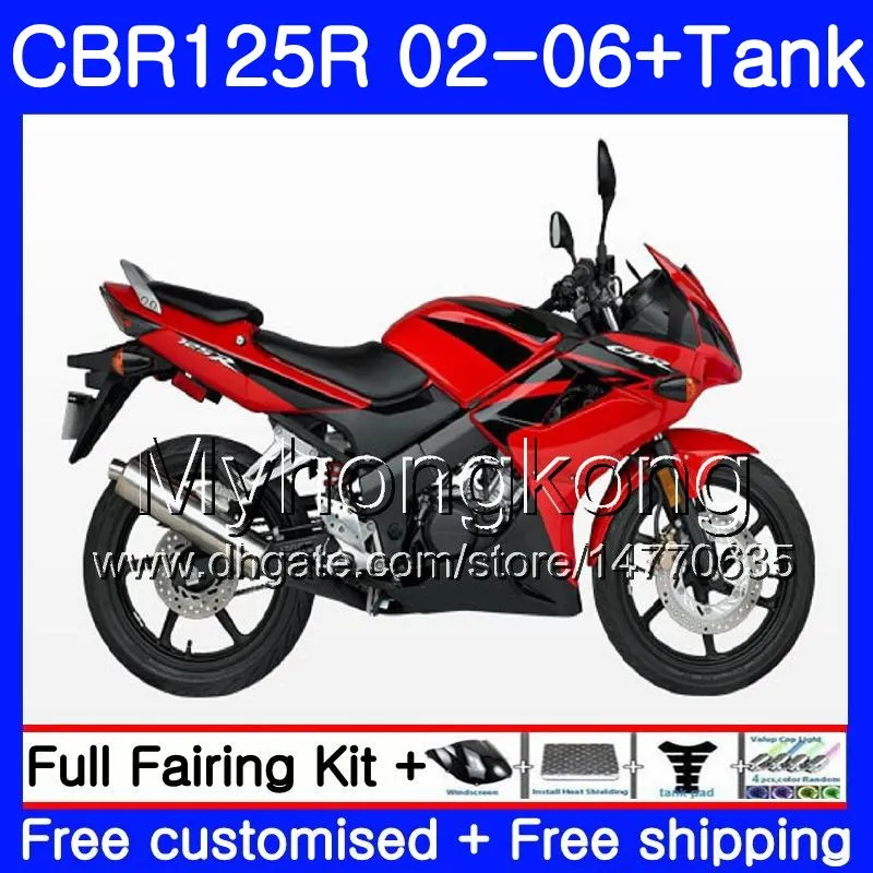 Kropp + Tank för Honda CBR-125R 125CC CBR125RR CBR125R 02 03 04 05 06 Fabriks Röd Top 272HM.1 CBR 125 R 125R 2002 2003 2004 2005 2006 FAIRING