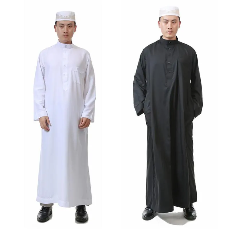 Islamitische Ramadan Worship Service Gebed Draagkleding Man Solid Polyester Moslim Jubba Thobe Lange Robe Jurk Witte jurk