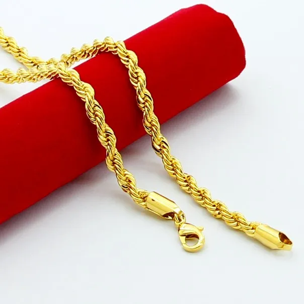 18K Real Gold Plated Stainless Steel Rope Chain Necklace 4MM 16-30 inch for Men Gold Chains Fashion Jewelry Gift HJ259