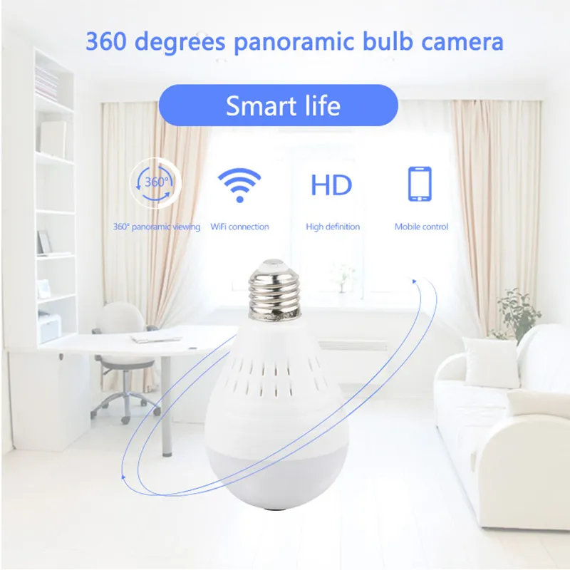 HD 1080 P Wifi Kamera ev 360 derece panoramik IP kamera ampul ile kaplı Led Wifi bebek monitörü