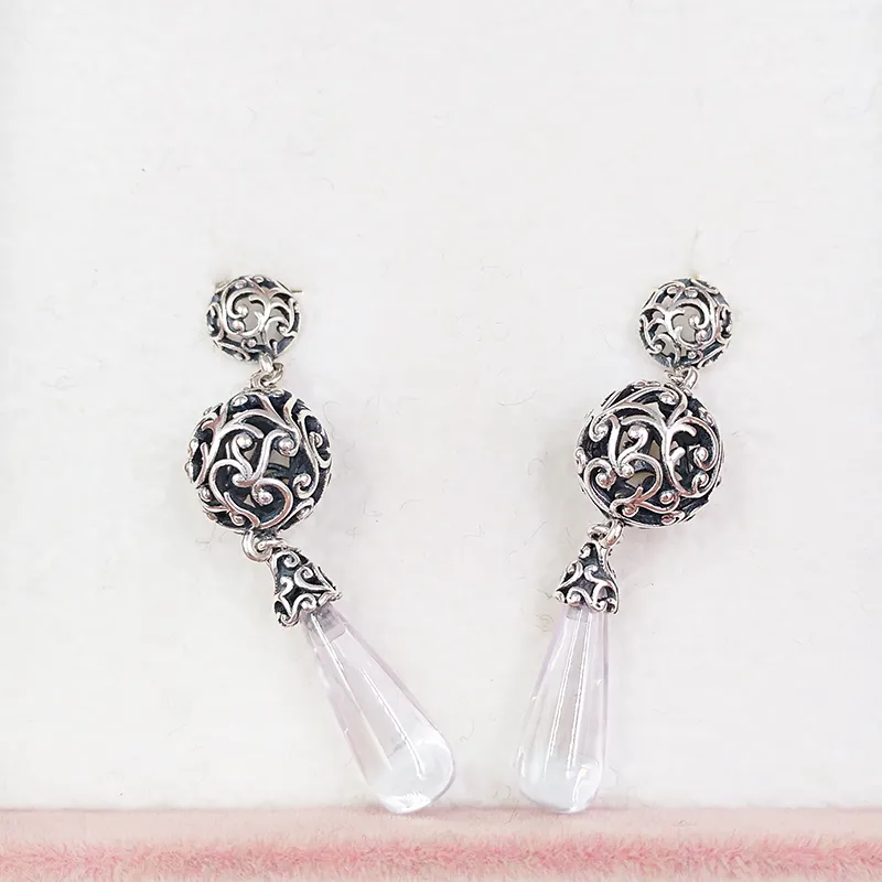 Regal Droplets Hanging Earrings Authentic 925 Sterling Silver Studs Fits European Pandora Style Studs Jewelry Andy Jewel 297686CZ