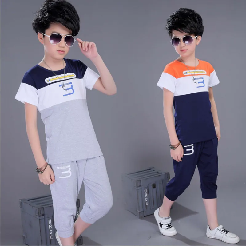 Ropa de niños Conjunto de 3 juegos de ropa deportiva para niños de manga  corta para color azul marino / gris 4-13 años 2018 verano J190513