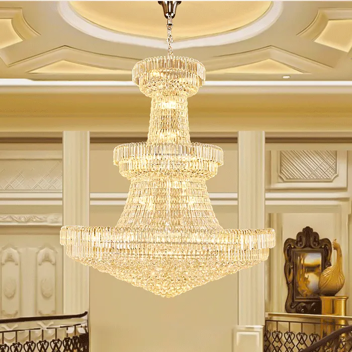 Lustres en cristal américains luminaires LED lustre moderne maison européenne hall d'hôtel salon grand escalier long lampe suspendue