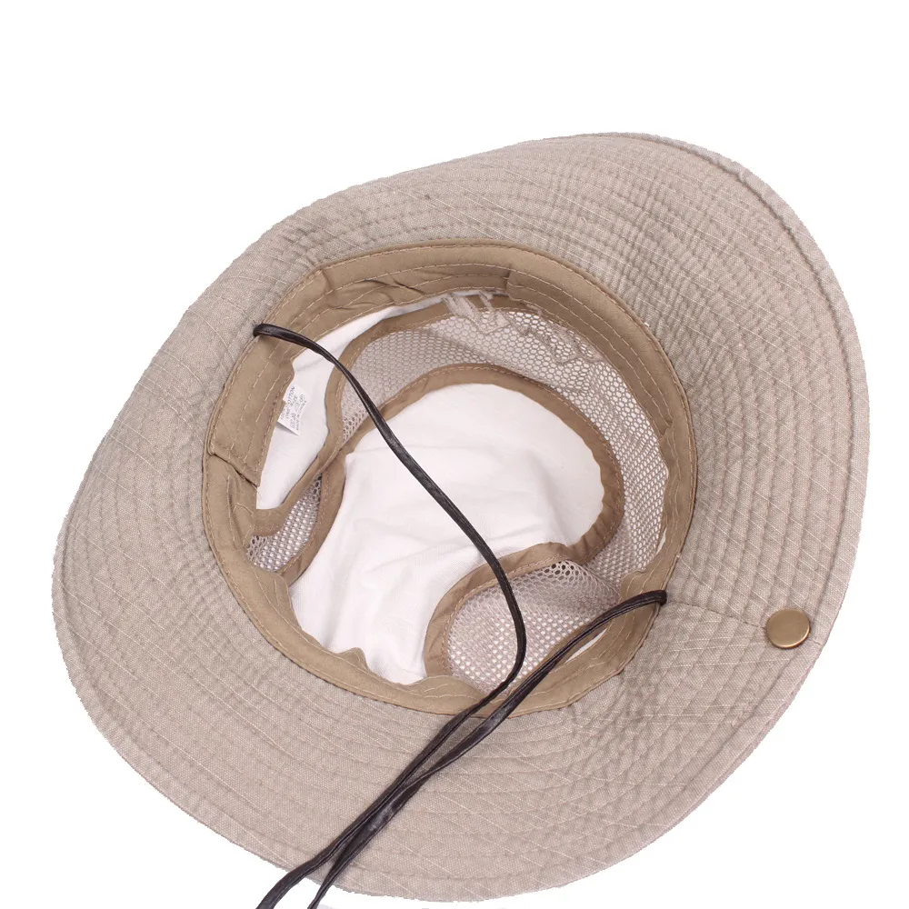 Spring Summer Men Women Roll Brim Cotton Bucket Hats Embroidery Letter Mesh  Fishing Hat Outdoor Sunhat With Windproof Rope1057687 From Lxcn, $11.11