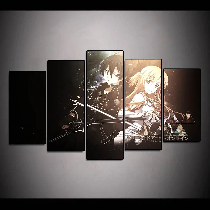 5-Panel Sword Art Online Canvas Art HD Anime Wall Decor, Modern