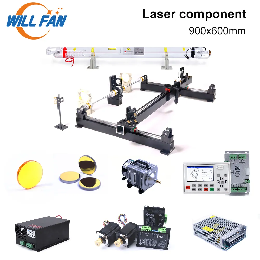 Вентилятор 900x600 мм 60 Вт 800x600 мм 60 Вт 80 Вт Лазерный целый механический набор AWC708S Контроллер Линейный DIY Сборка CO2 Лазерный резак Гравировальный станок