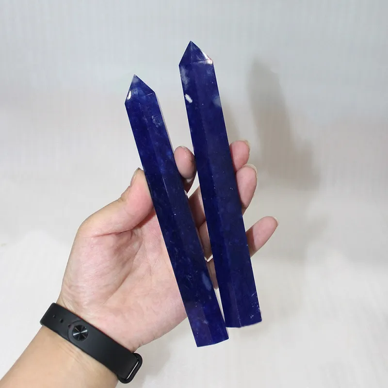 Grote natuurlijke blauwe smelten Crystal Quartz Tower Quartz Point Clear Crystal Obelisk Wand Healing Crystal 16-17 CM