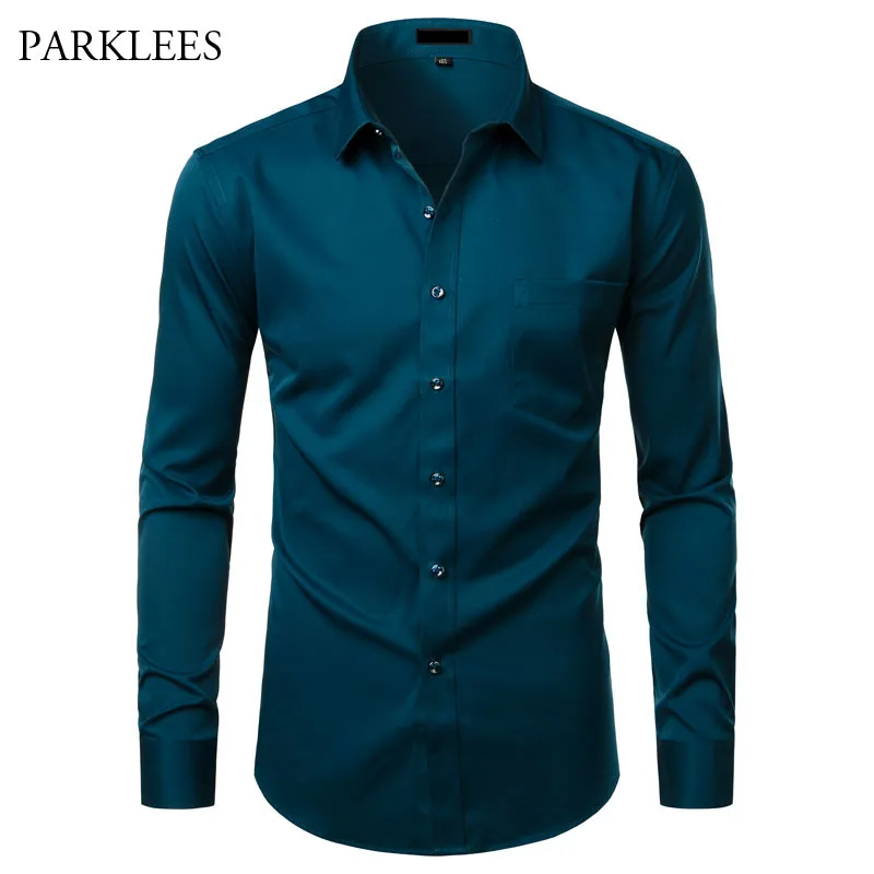 Men's Casual Shirts Purple Men Bamboo Fiber Dress Shirt Comfortable Soft Mens Long Sleeve Easy Care Work Business Formal For 2767