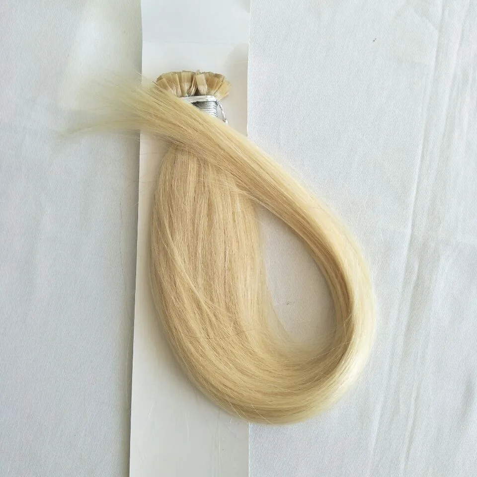 Super Quality Flat Tip in Hair Extensions Pre Bonded Keratin hair 100% Remy Human Hair Blonde Color 613 300Gram 300st Lot, Free shipping