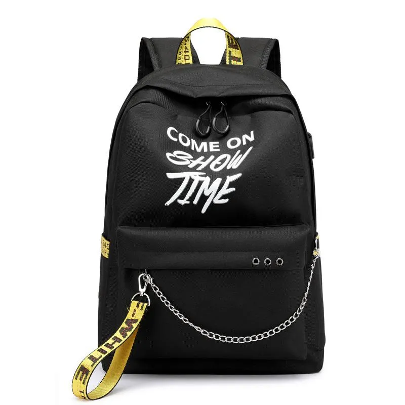 USB Hip Hop Backpack Off Fashion White Women Bags High Quality Large Capacity Student Bag Casual Travel Backpacks