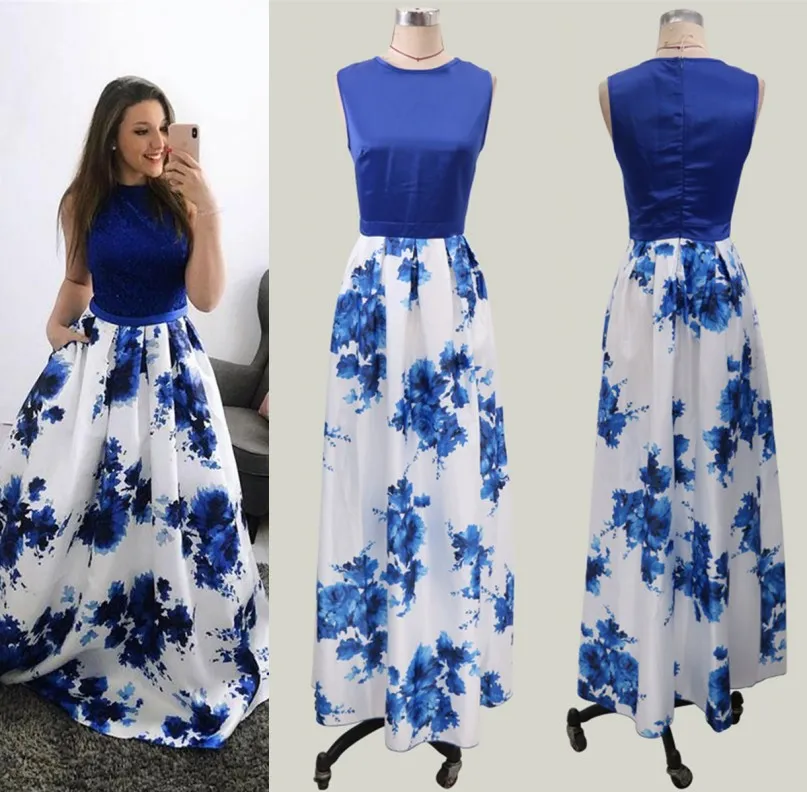 Robe royale imprimée longue robe de soirée femme 2019 pas cher Summer Boho Flora Imprimé Femmes Imprimés Occasion Soirée Prom Gowns YL57-2067