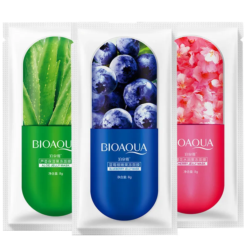 Heiße neue BIOAQUA Jelly Mask Gesichtspflege Aloe Vera / Blaubeere / Kirschblüte Drei Arten optional Feuchtigkeitsspendende Schlafgelee-Gesichtsmaske 1 Stück