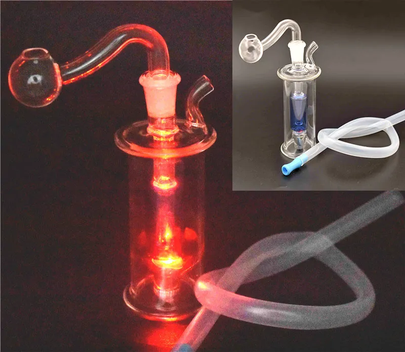 LED Glas Bongs Mini DAB Rigvattenrör Inline Matrix Perc Bong 10mm Joint Portable Bubbler Hookahs med glasoljebrännare