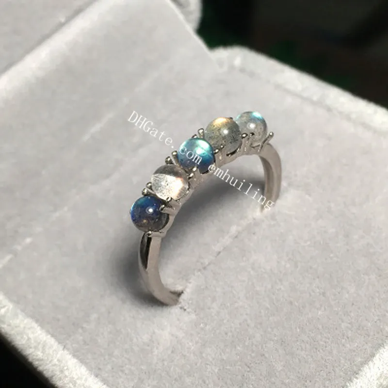 5 pcs Único Rainbow Labradorite Ring 925 Sterling Silver Ajustável Anel Ajustável Handmade 3mm Mini Rodada Natural Cinza Moonstone Gemstone Anel Nupcial