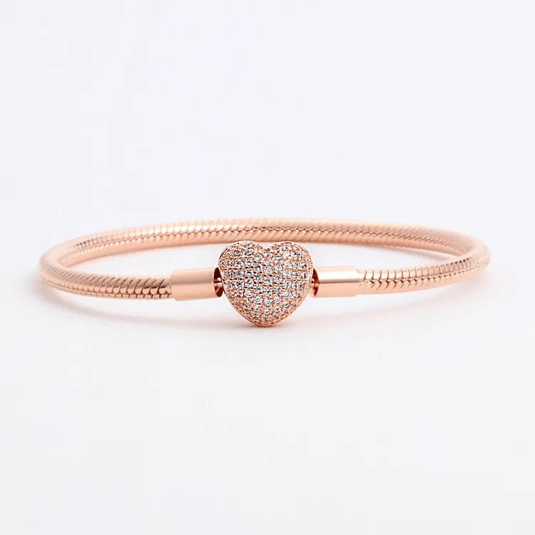 Hot CZ Diamond Bracelet per Pandora Bracciale da donna di alta qualità con temperamento in argento sterling 925 placcato oro rosa con scatola originale
