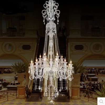 Lâmpadas Pingente Grandes Escada Luxo Cristal Chandelier Modern Long K9 Lobby Hotel LED Vela