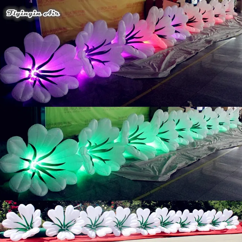 Guirlande de fleurs gonflable Led 6 m/8 m/10 m éclairage de lys blanc avec bande rvb pour la décoration de fête de scène et de boîte de nuit