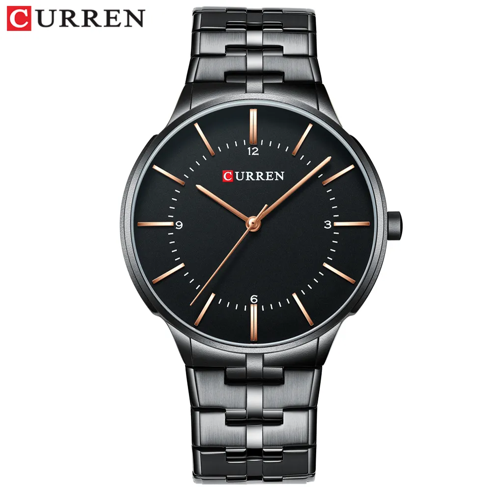 Toppmärke Curren Luxury Quartz Watches For Men Wrist Watch Classic Black Rostfri Steel Strap Men's Watch Waterproof 30m2094