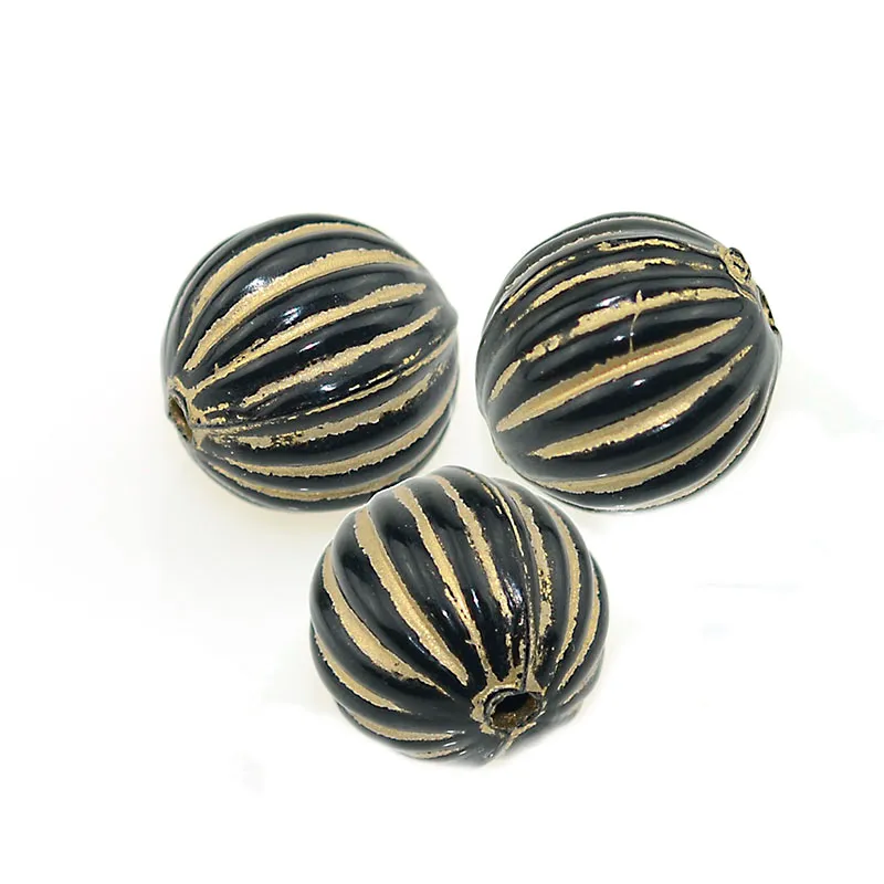 14mm Fluted Corrugated Stripe Round Shape Acrylic Antique Design Spacer Beads For Diy Handmade Jewelry Making Accessories