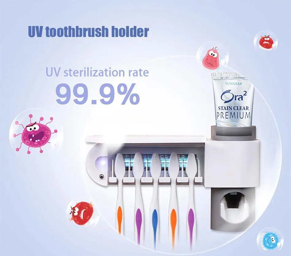 UV Toothbrush Holder with Automatic Toothpaste Dispenser and Sterilizer ...