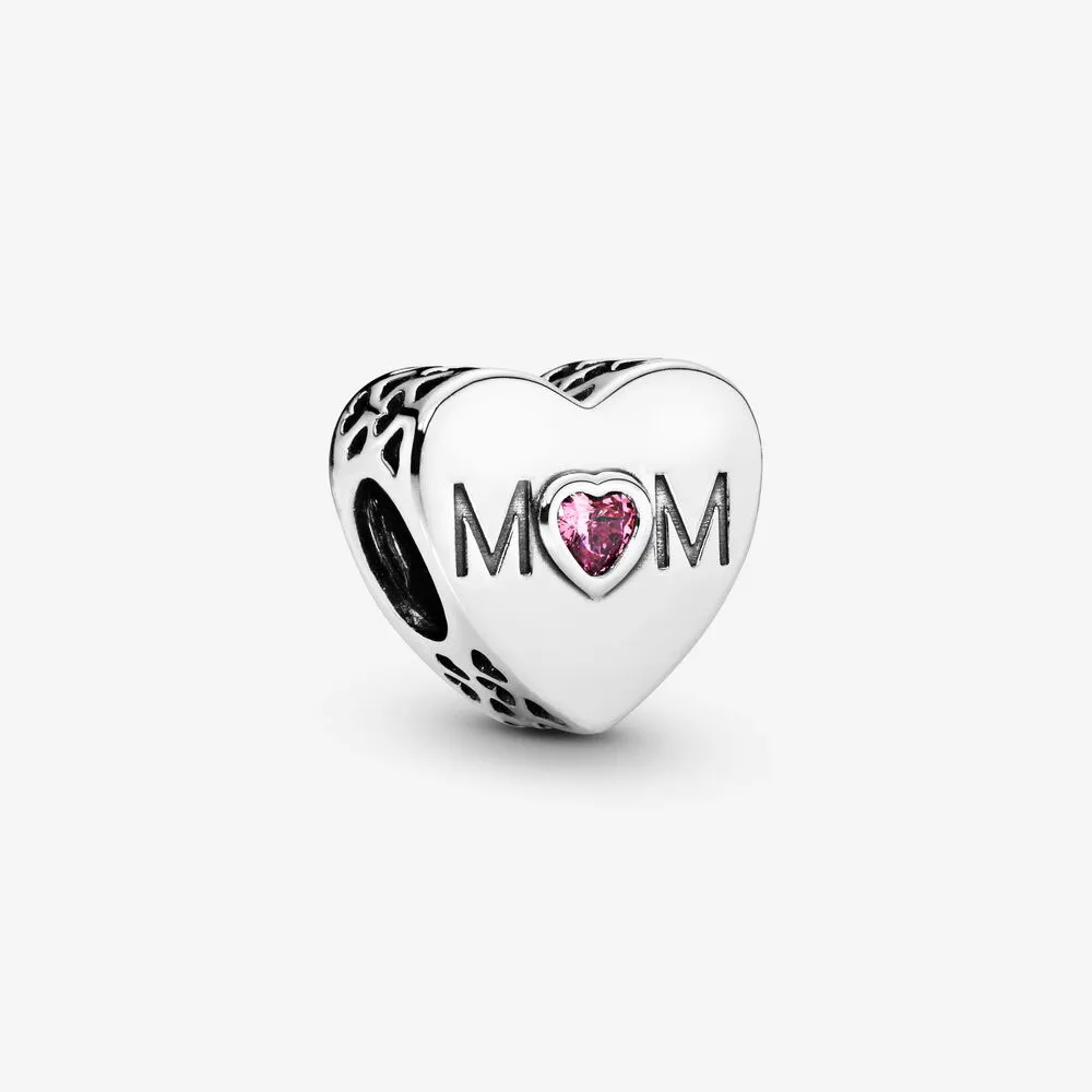 Charms a forma di cuore rosa mamma in argento sterling 925 al 100% adatto per braccialetti europei originali con ciondoli moda donna accessori per gioielli di fidanzamento di nozze