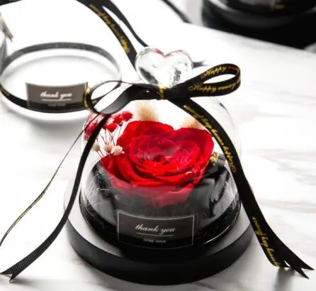 Zachowany Walentynki Prezent Wyłączny róża w szklanej kopule z światłami Wieczne prawdziwe róży dzień prezent