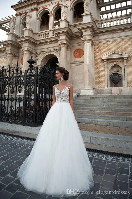inexpensive a line wedding dresses Cheap A-line Square Sweep Train Long Sleeves Appliques Chiffon Bridal –  cathyprom main image 1