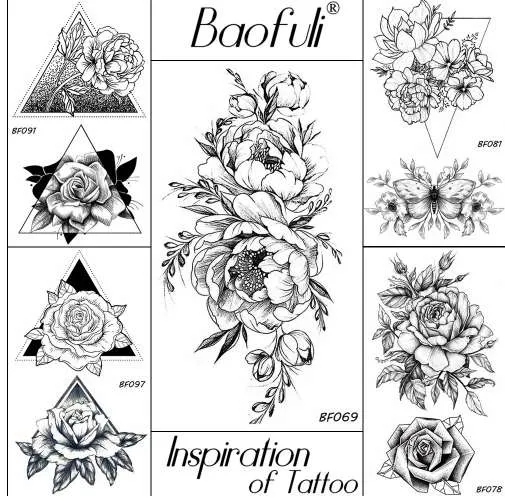 BAOFULI 20 estilos mujeres negro flores tatuaje transferible falso 3D arte corporal tatuajes cuello brazos manga rosa tatuaje temporal pegatina