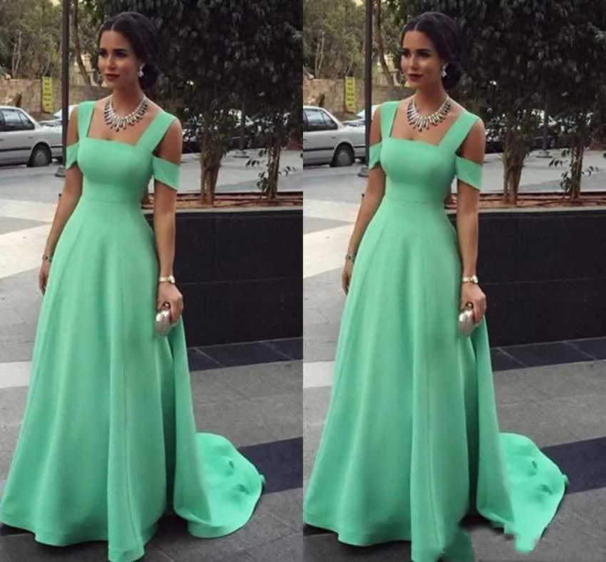 A-Line Mint Green Evening Dresses Spaghetti Simple Red Carpet Gowns Back Zipper Sweep Train Custom Made Formal Occasion Dresses