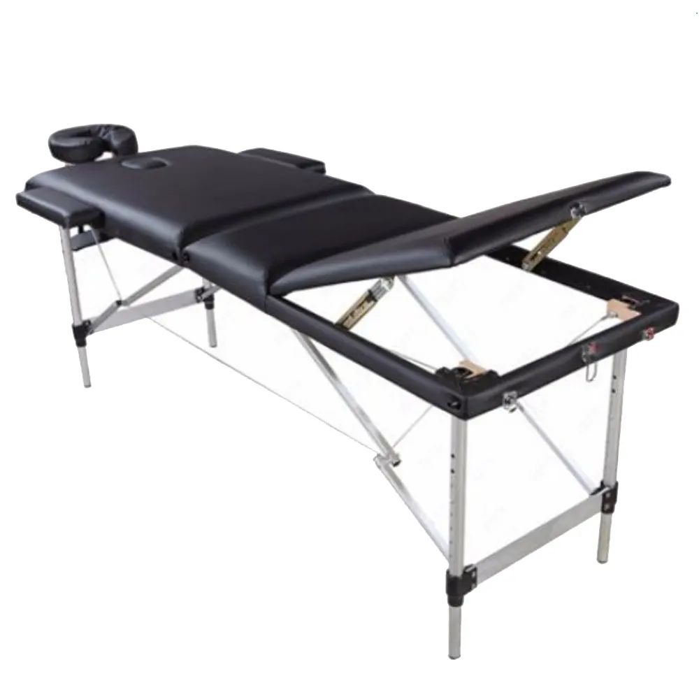 WACO Portable Massage Bed, SPA Facial Beauty Furniture, 3 Sections Folding Aluminum Tube, Bodybuilding Table Kit - Black