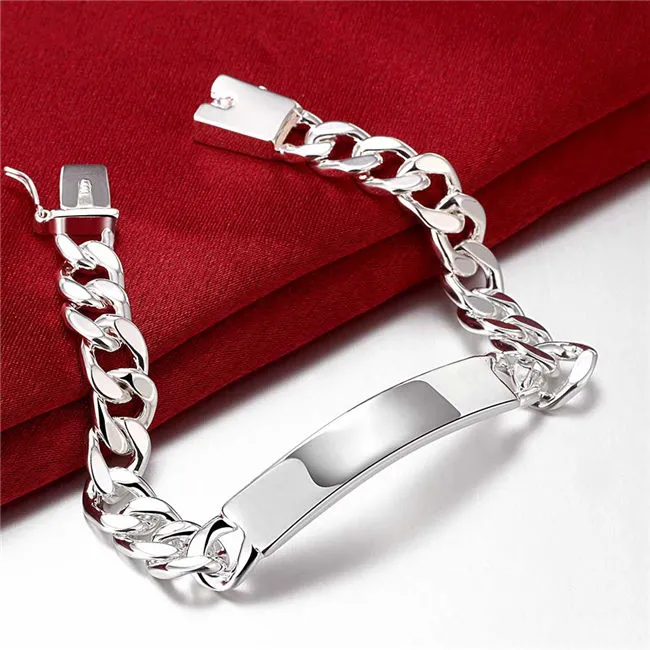 presente 925 prata 10 M pulseira de couro - Homens DFMCH181 Brand new prata esterlina chapeado Chain link pulseiras de pedras preciosas alta g294h