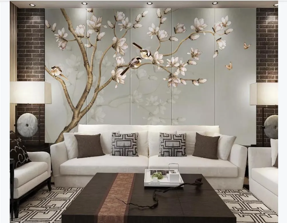 3D Custom wall papers home decor photo wallpaper Hand painted flowers and birds HD modern bedroom TV background mural
