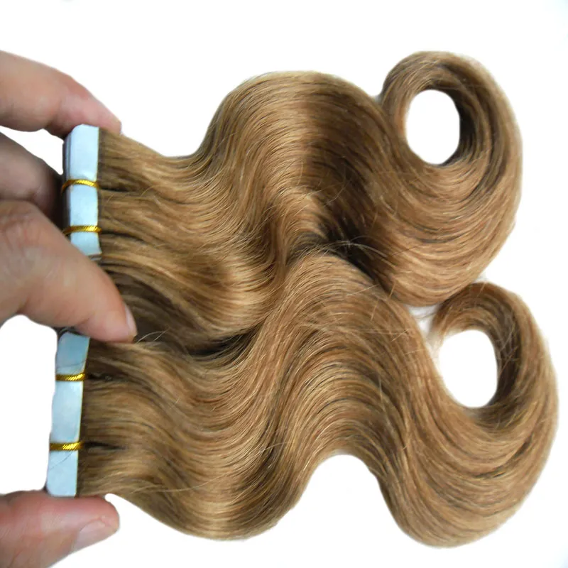 2 PACK / LOT VIRGIN PERUVIAN TAPE WAVE WASE WŁOSOWE Extensions PU Skin Weft Taśma w Ludzkich Hair Extensions Medium Brown