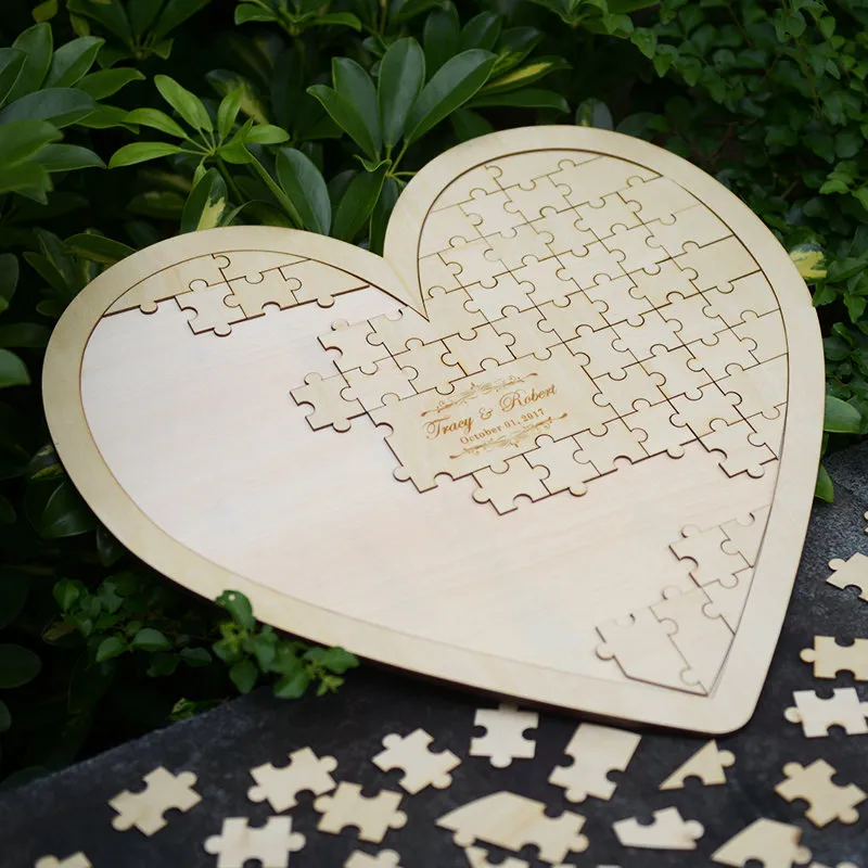 Puzzle personnalisé personnalisé en forme d'amour anniversaire empreinte digitale livre d'or roman alternatif suspendus coeur Puzzles mariage invité signe dans la boîte