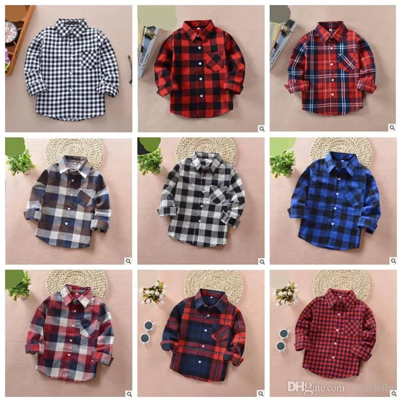 Bebê Meninos Meninas 100% Blusa de Algodão Criança Camisas de Manga Longa Crianças Xadrez Camisa Tops Estilos de Moda Coreano Roupas de Grife YL829